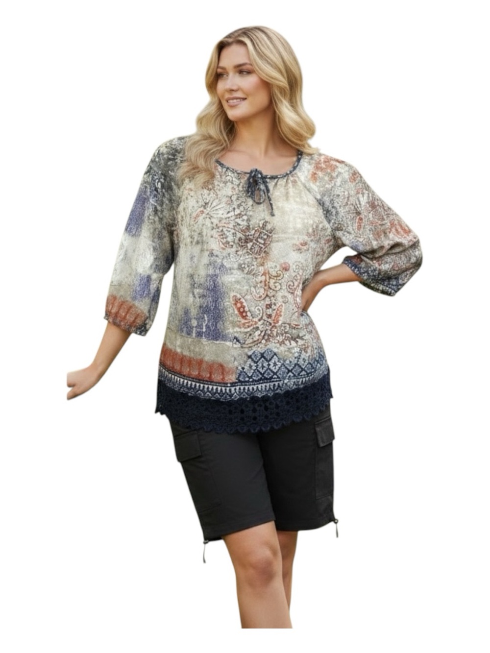 Chico's Multicolor Paisley Blouse with Crochet Hem, Plus Size XL (3)